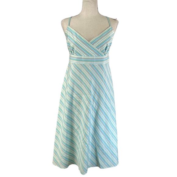 J.Crew Dress Spaghetti Strap Surplice Dress Vintage Y2K Pastel Blue Stripes - Picture 1 of 7